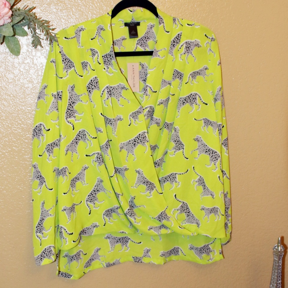 Ann Taylor Lime cheetah blouse